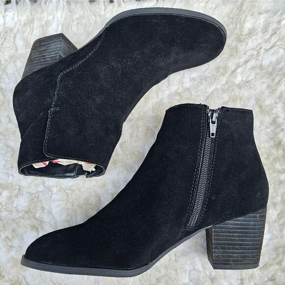 Black Ankle Booties J. JILL Size 8.5 Suede Leather Zip Heeled Boots Side Zip - Picture 12 of 13